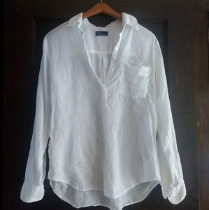 GAP white 100% linen button-up popover
